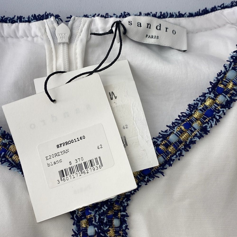 Sandro Reyan Tweed Trim White Dress size 42 - Picture 6 of 8